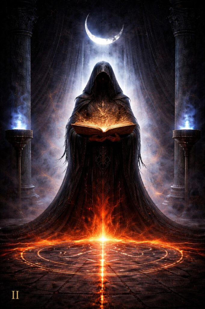 Atra Ignis tarot card – II The High Priestess – original author deck artwork