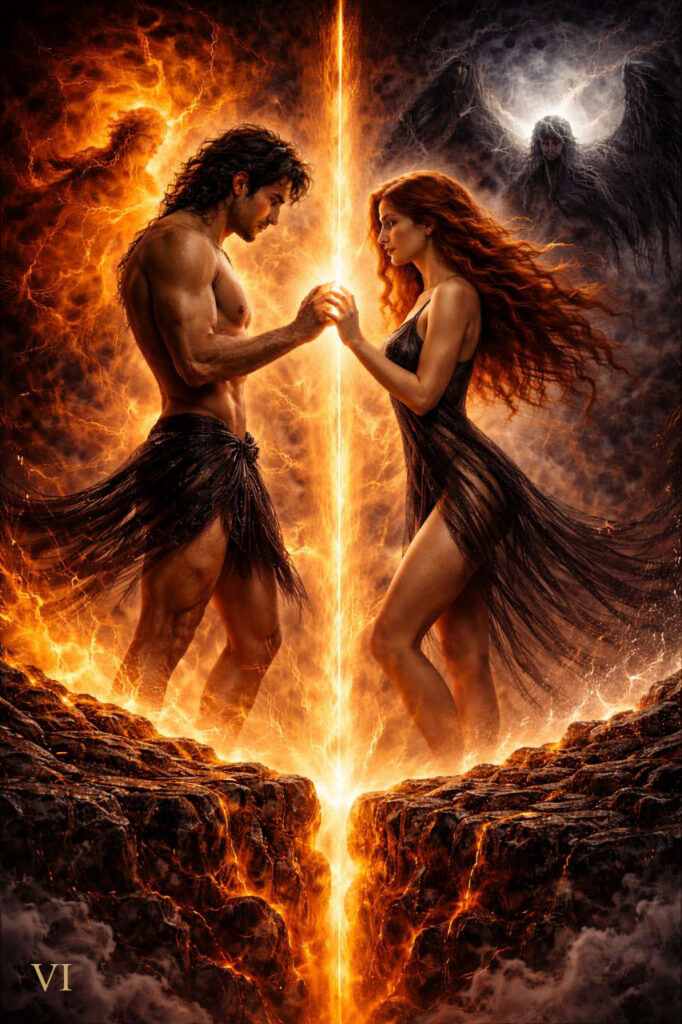 Atra Ignis tarot card – VI The Lovers – original author deck artwork