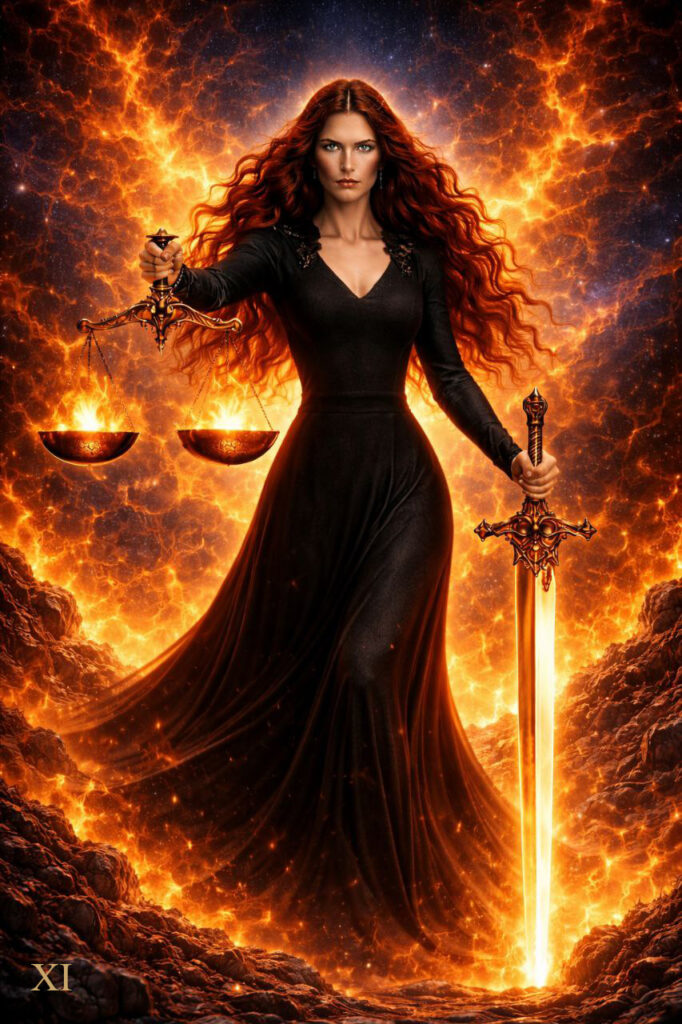 Atra Ignis tarot card – Justice – original author deck artwork