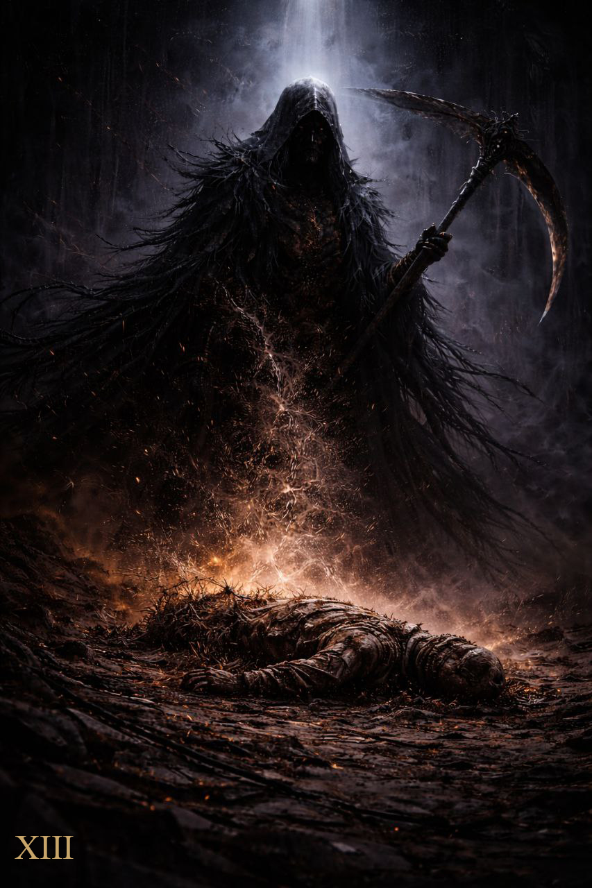Atra Ignis tarot card – Death (XIII) – original author deck artwork