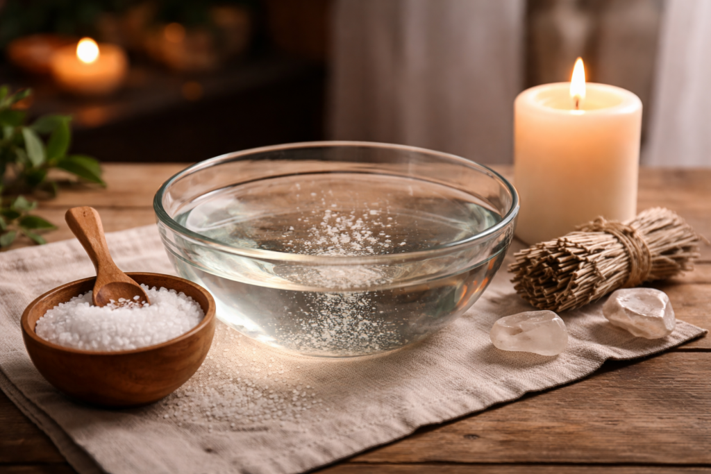 agua y sal para limpieza energética del hogar